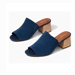 TOMS Women's Blue Suede Block Heel Mules
